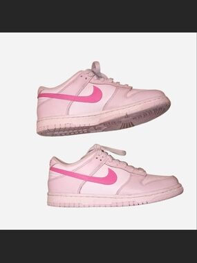 Nike Kids Pink Low-Top Sneakers with Bright Pink Swoosh